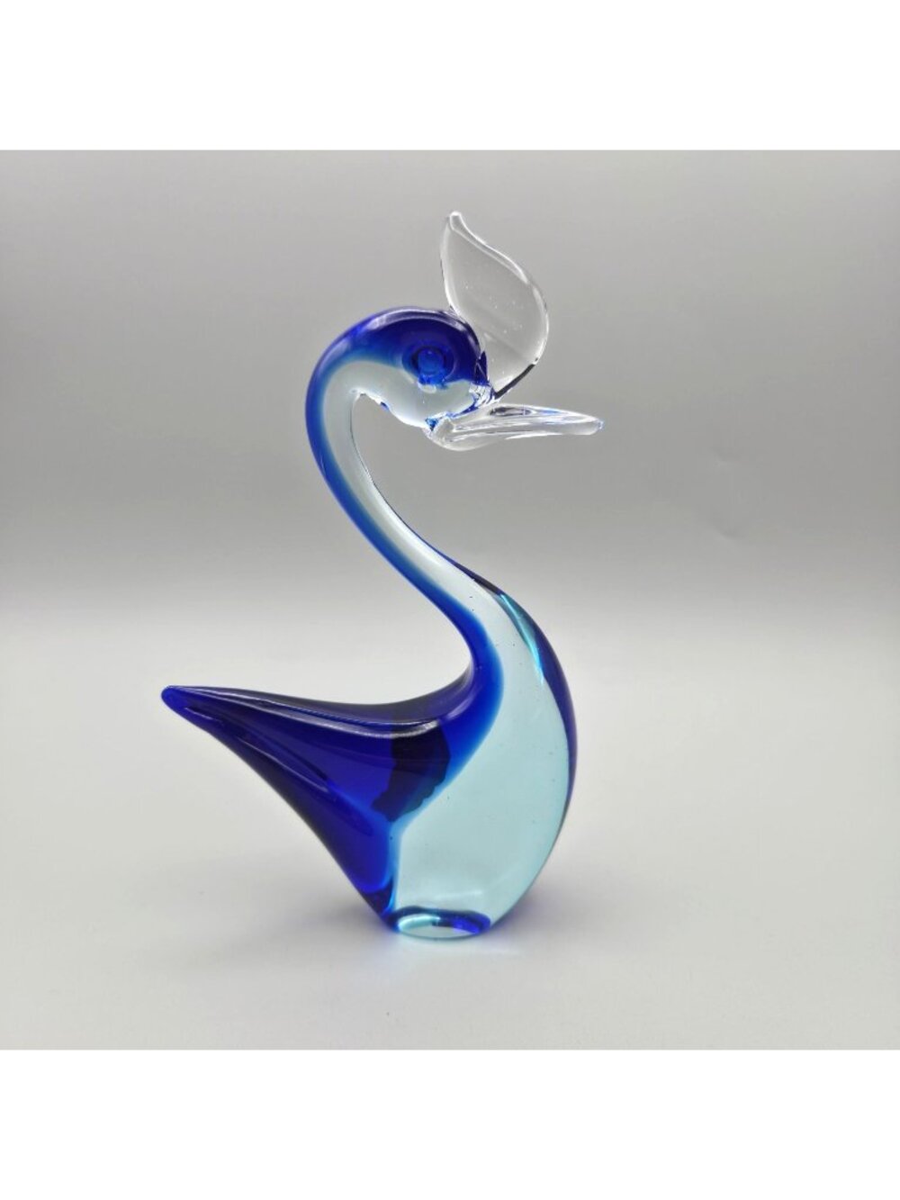 Vintage MCM Murano Blue Glass Swan Figurine 7" Italy Original Label READ
